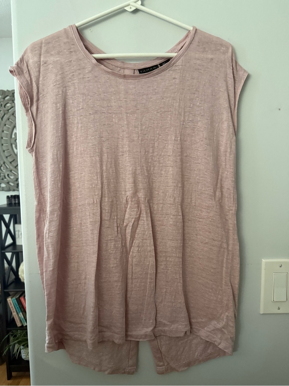 Tahari Dusty Pink Sleeveless Linen-Blend  Top